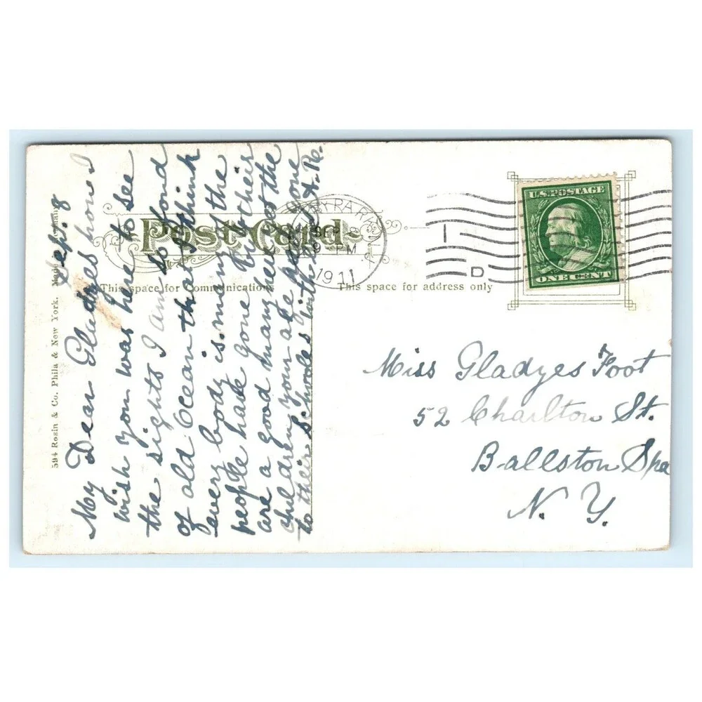 Vintage Postcard Asbury Park New Jersey Beach Scene Forth Ave 1911 Posted Stamp‎